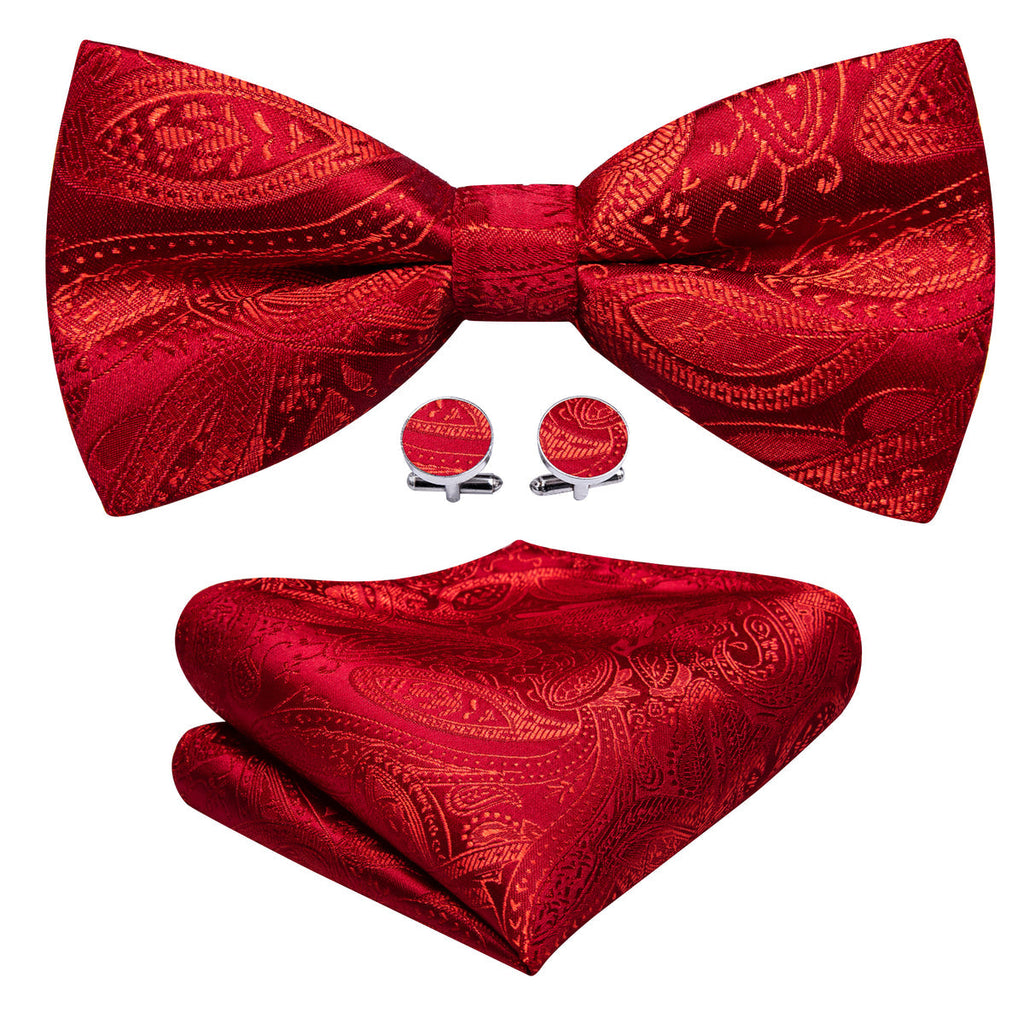 Strong Red Paisley Bow Tie Set - GentCrest