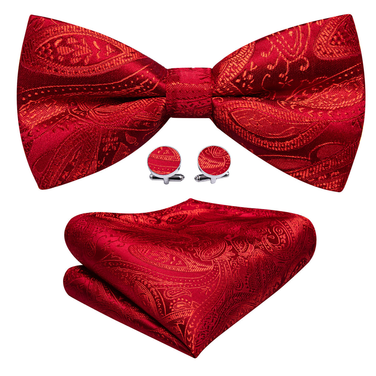 Strong Red Paisley Bow Tie Set - GentCrest