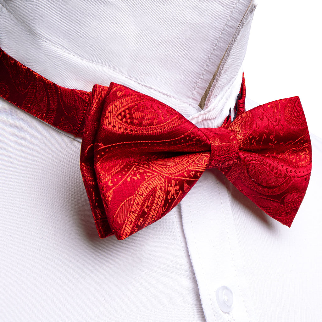 Strong Red Paisley Bow Tie Set - GentCrest - View 4