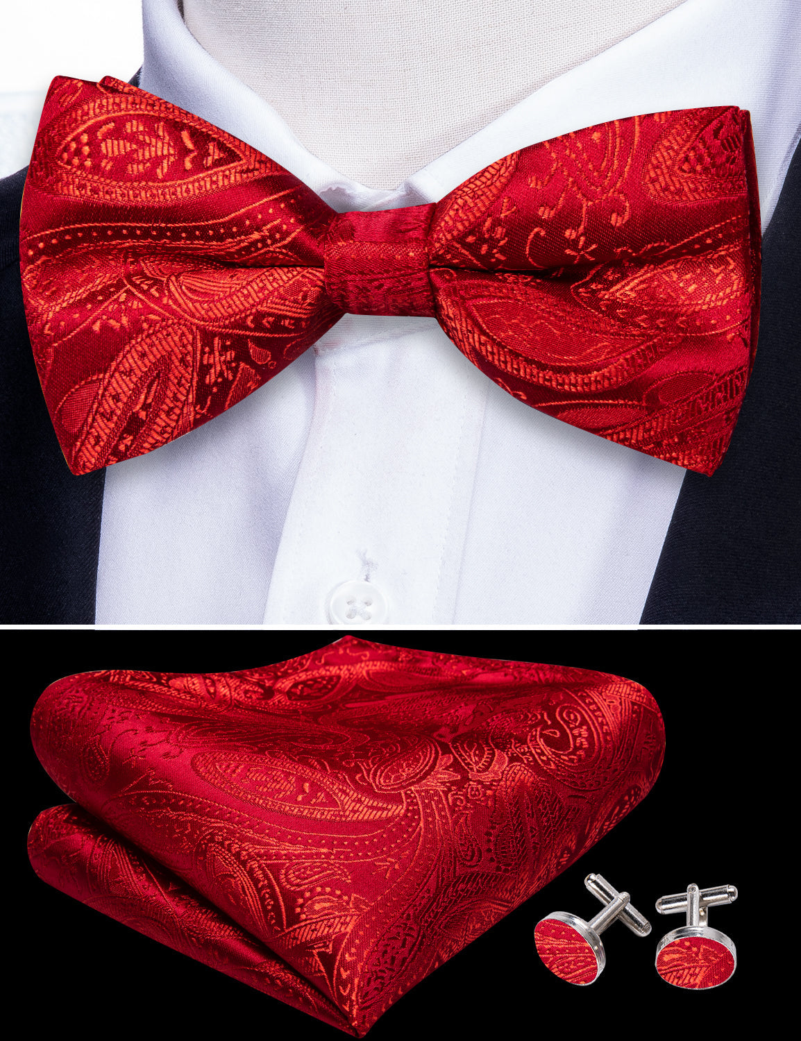 GentCrest Red Paisley Bowtie Set - Image 6