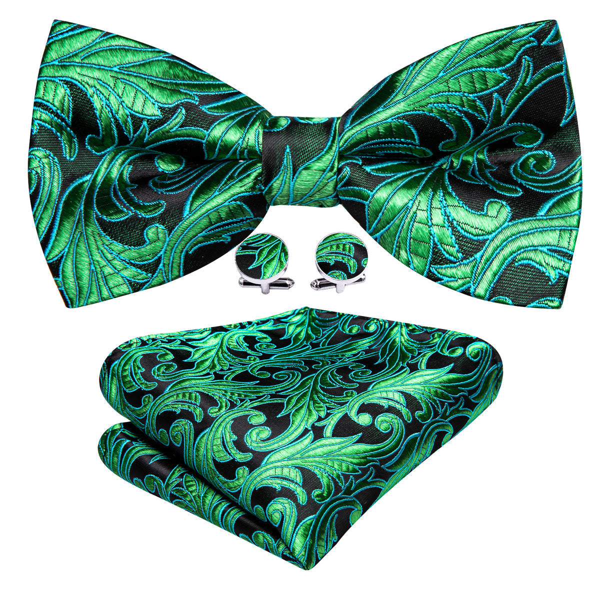 Green Floral Bow Tie Set - GentCrest - View 2