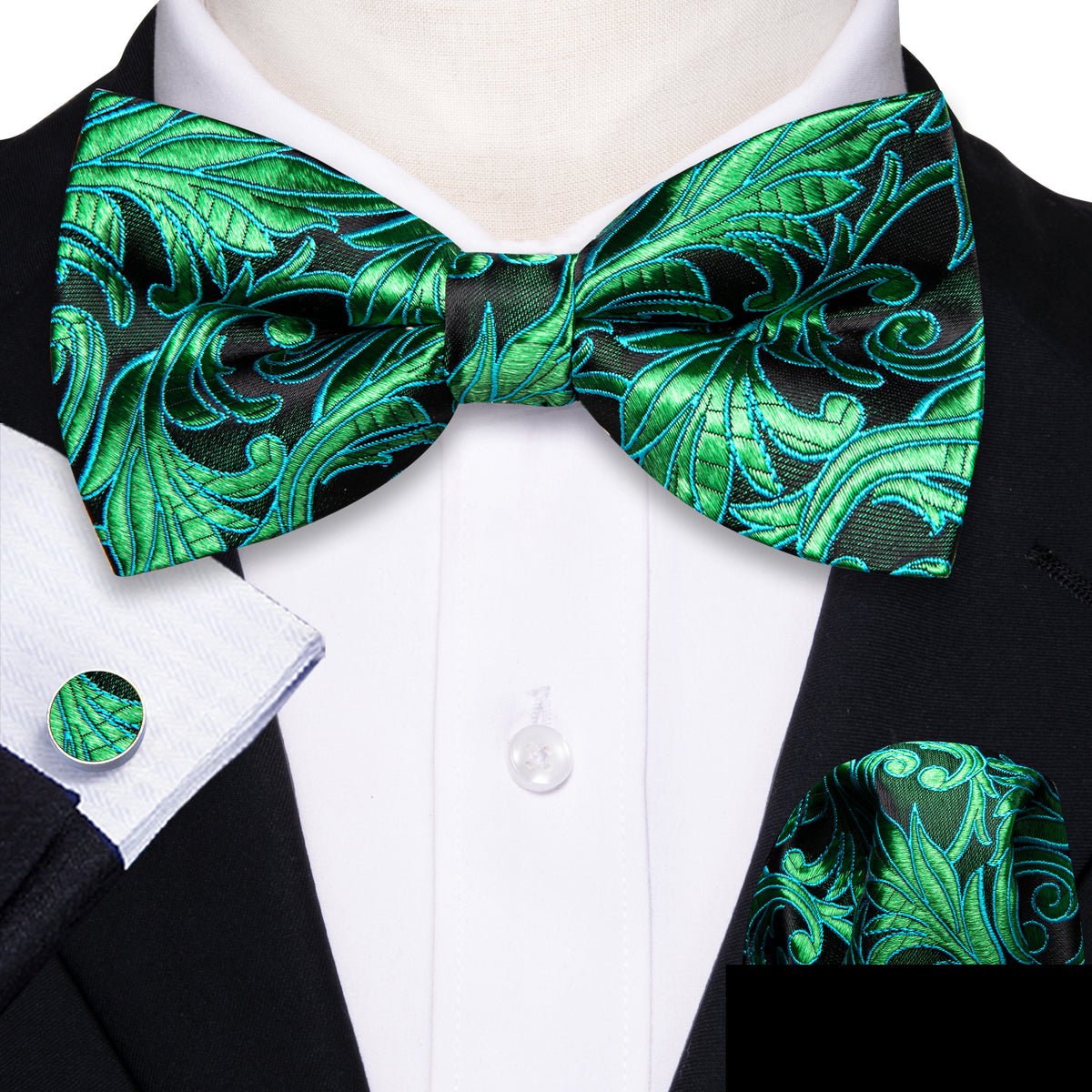 Green Floral Bow Tie Set - GentCrest - View 3