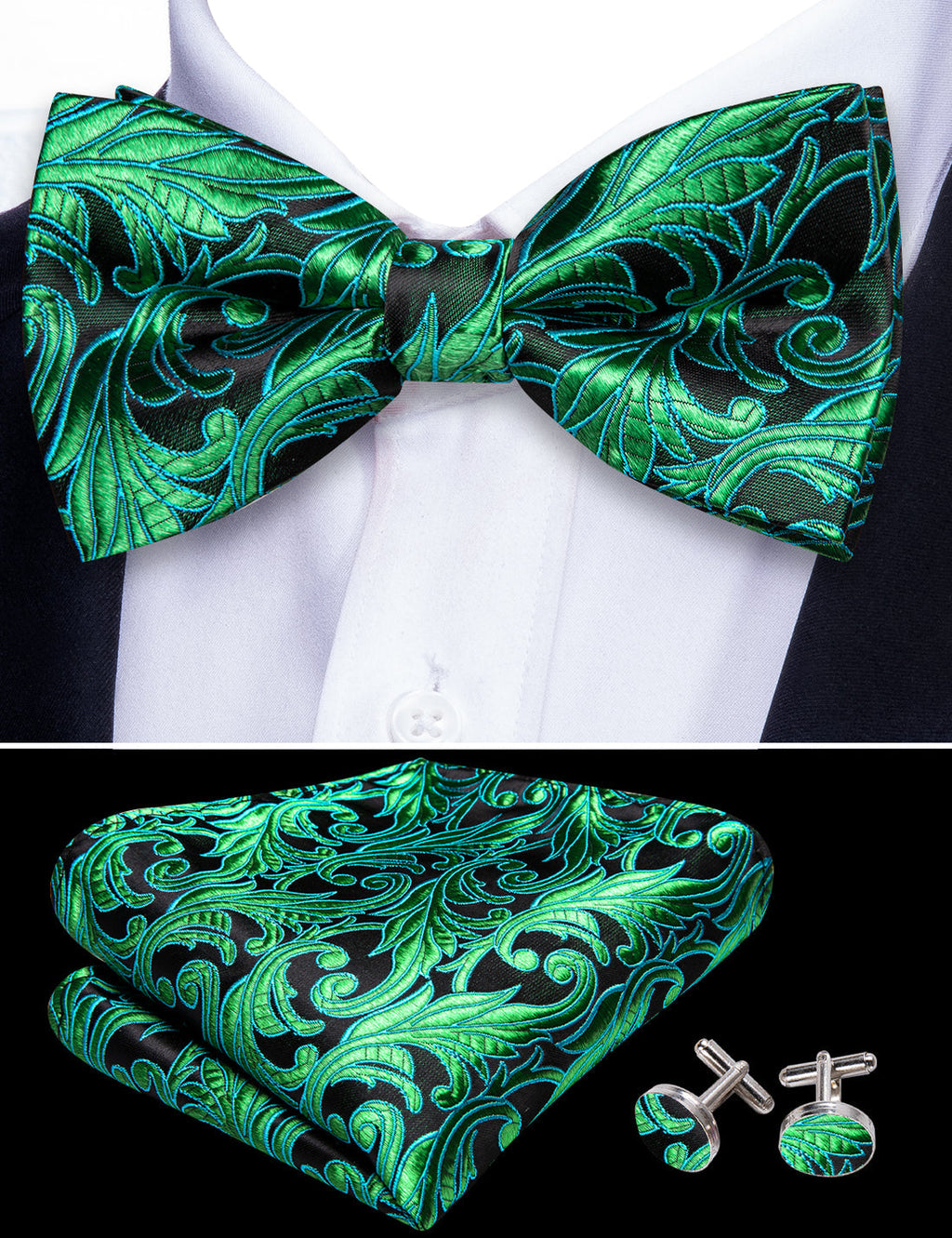 Green Floral Bow Tie Set - GentCrest - View 6