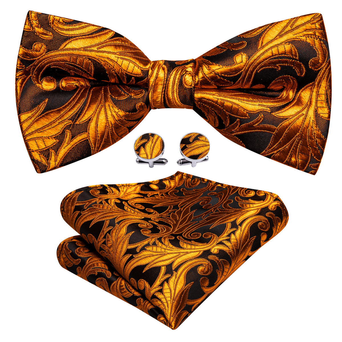 Brown and Orange Floral Bow Tie Set - GentCrest - View 2