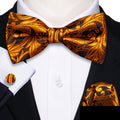 Brown and Orange Floral Bow Tie Set - GentCrest