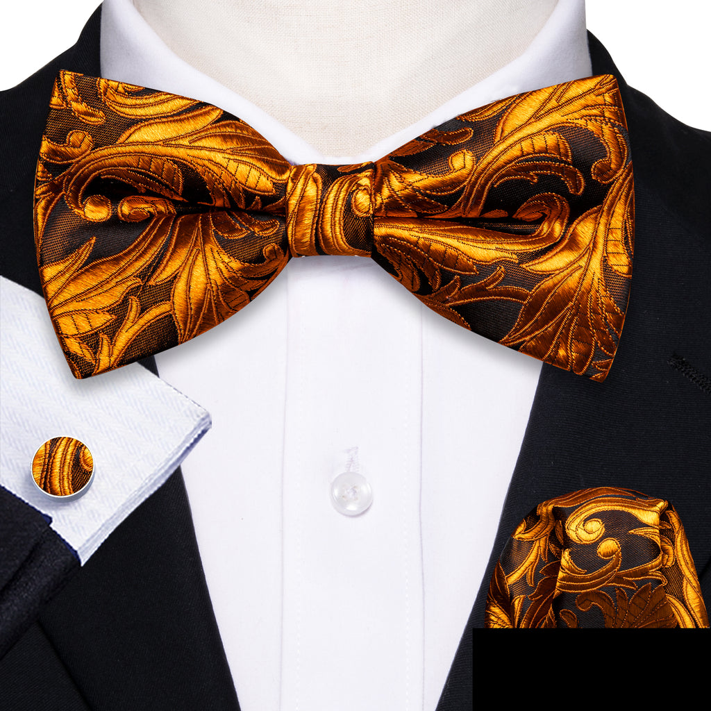 Brown and Orange Floral Bow Tie Set - GentCrest