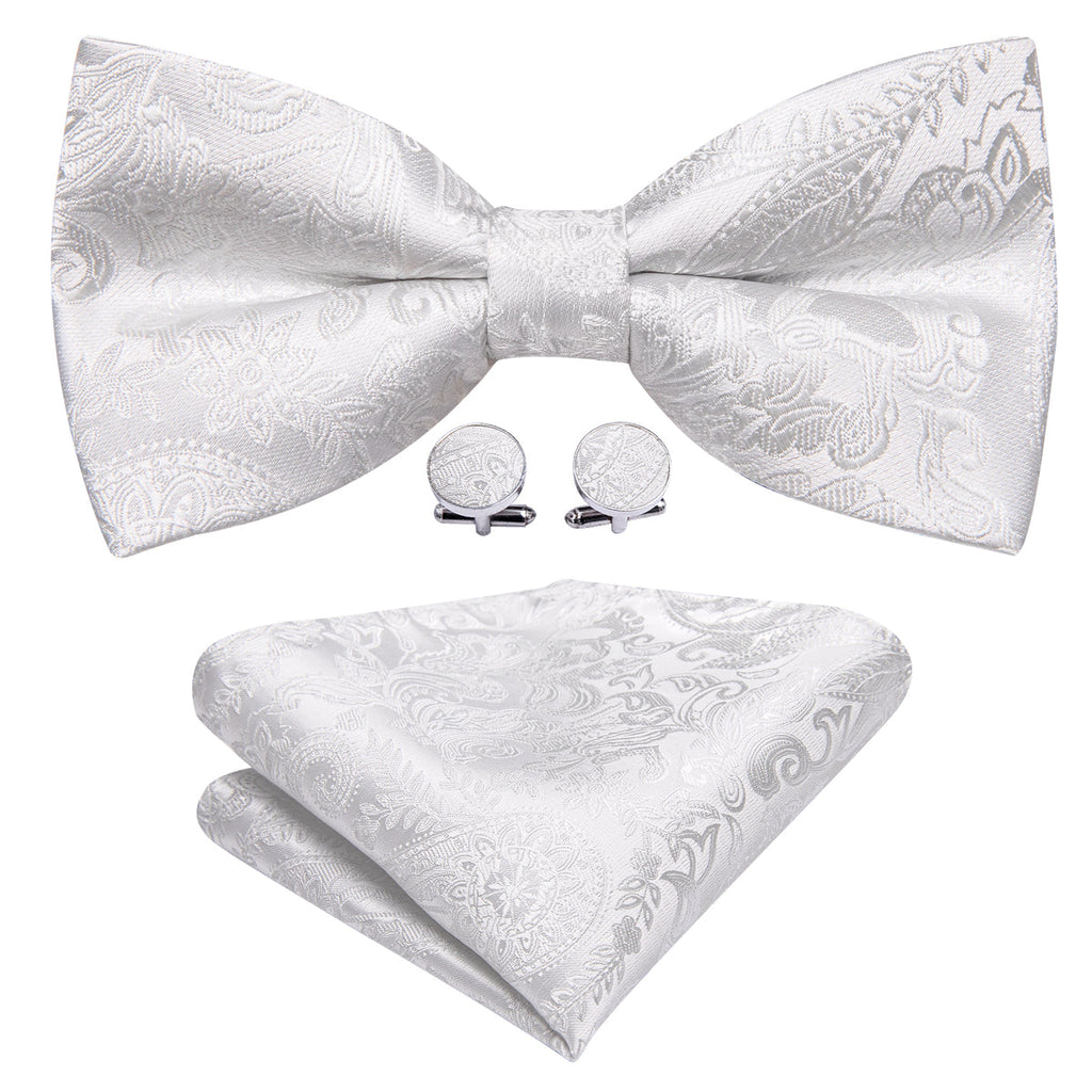White Paisley Bow Tie Set - GentCrest