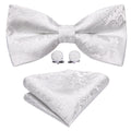 White Paisley Bow Tie Set - GentCrest