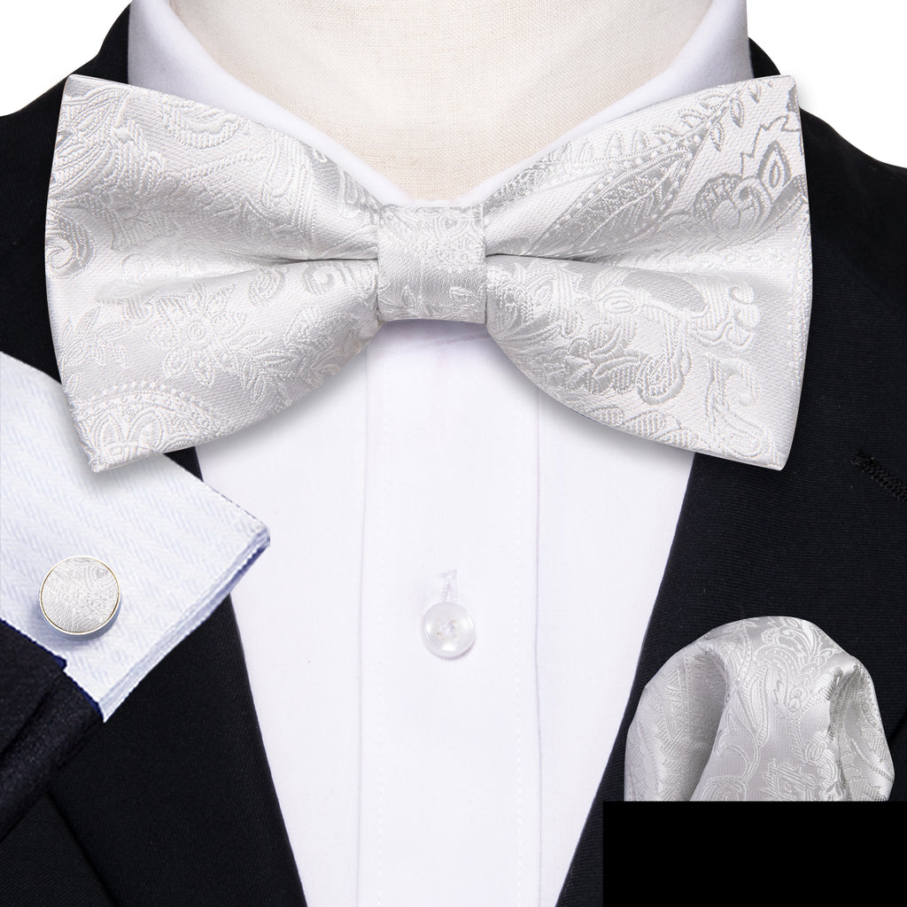 White Paisley Bow Tie Set - GentCrest - View 2