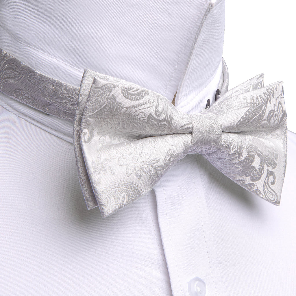 White Paisley Bow Tie Set - GentCrest - View 3