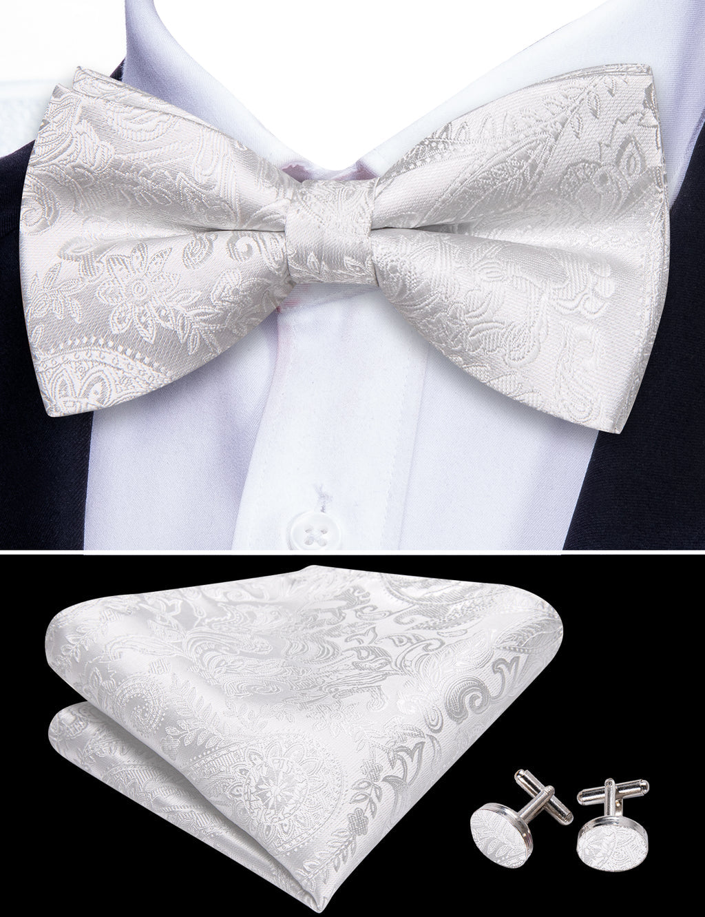 White Paisley Bow Tie Set - GentCrest - View 5
