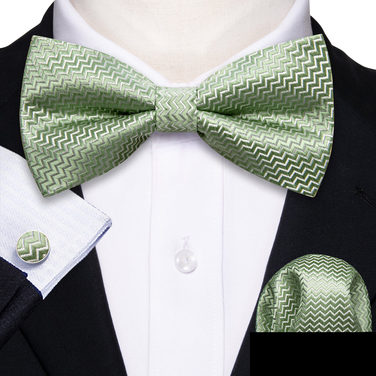 Green Curve Bow Tie Set - GentCrest - View 2