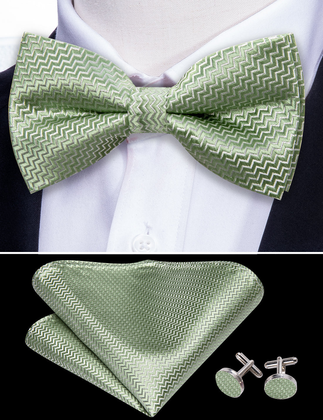 Green Curve Bow Tie Set - GentCrest - View 3