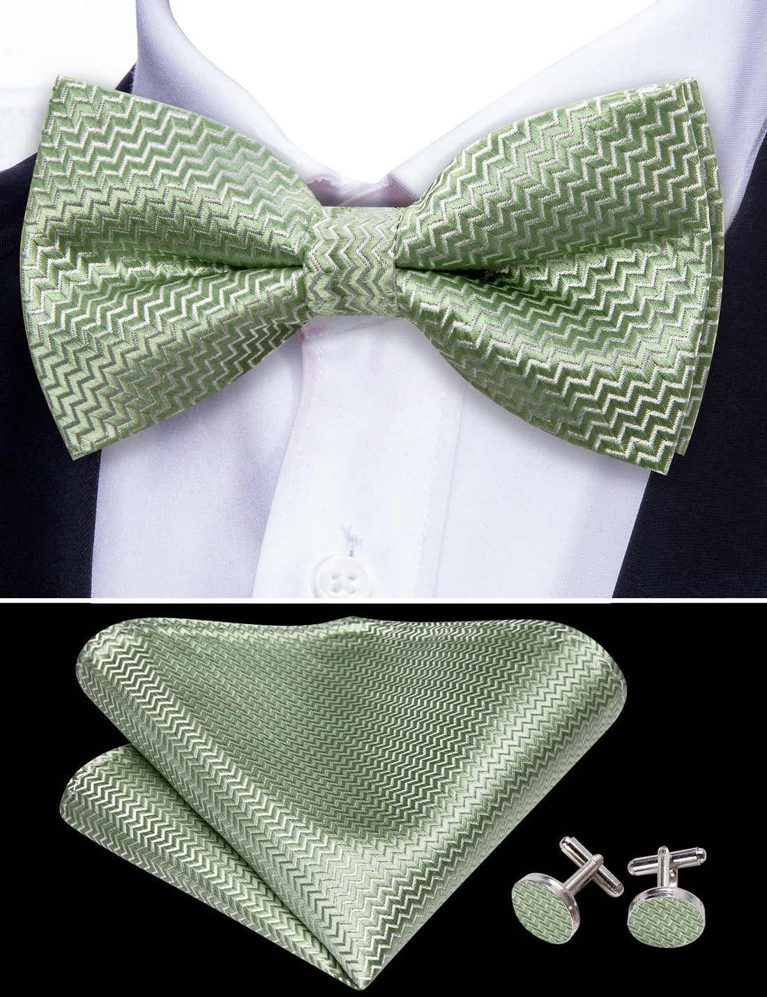 Green Curve Bow Tie Set - GentCrest - View 4