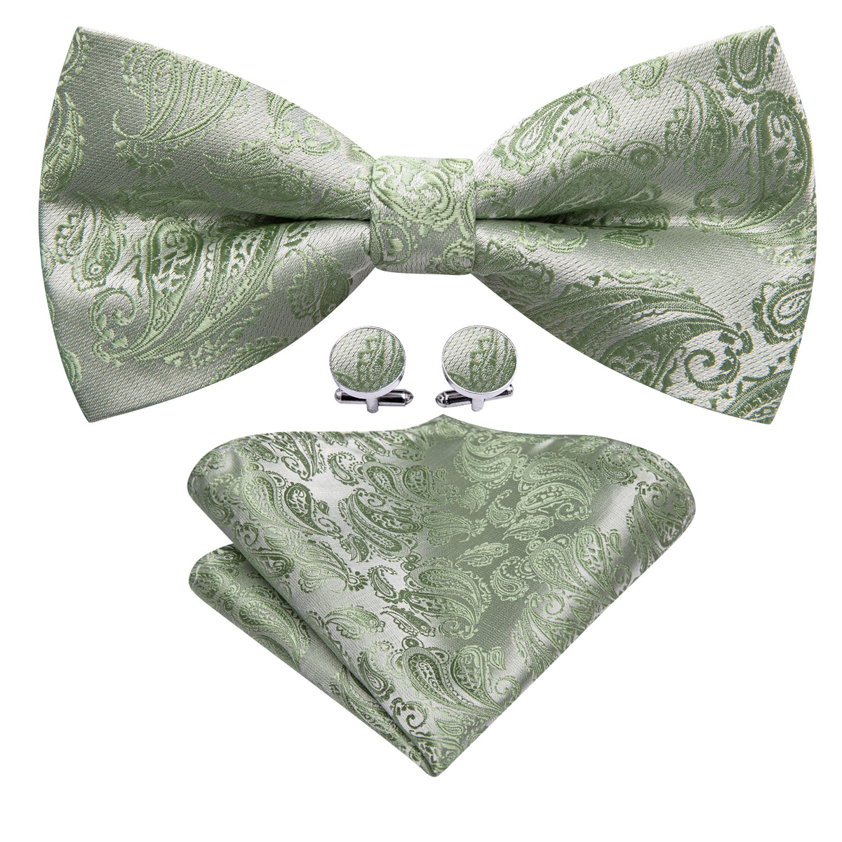Green Paisley Bow Tie Set - GentCrest