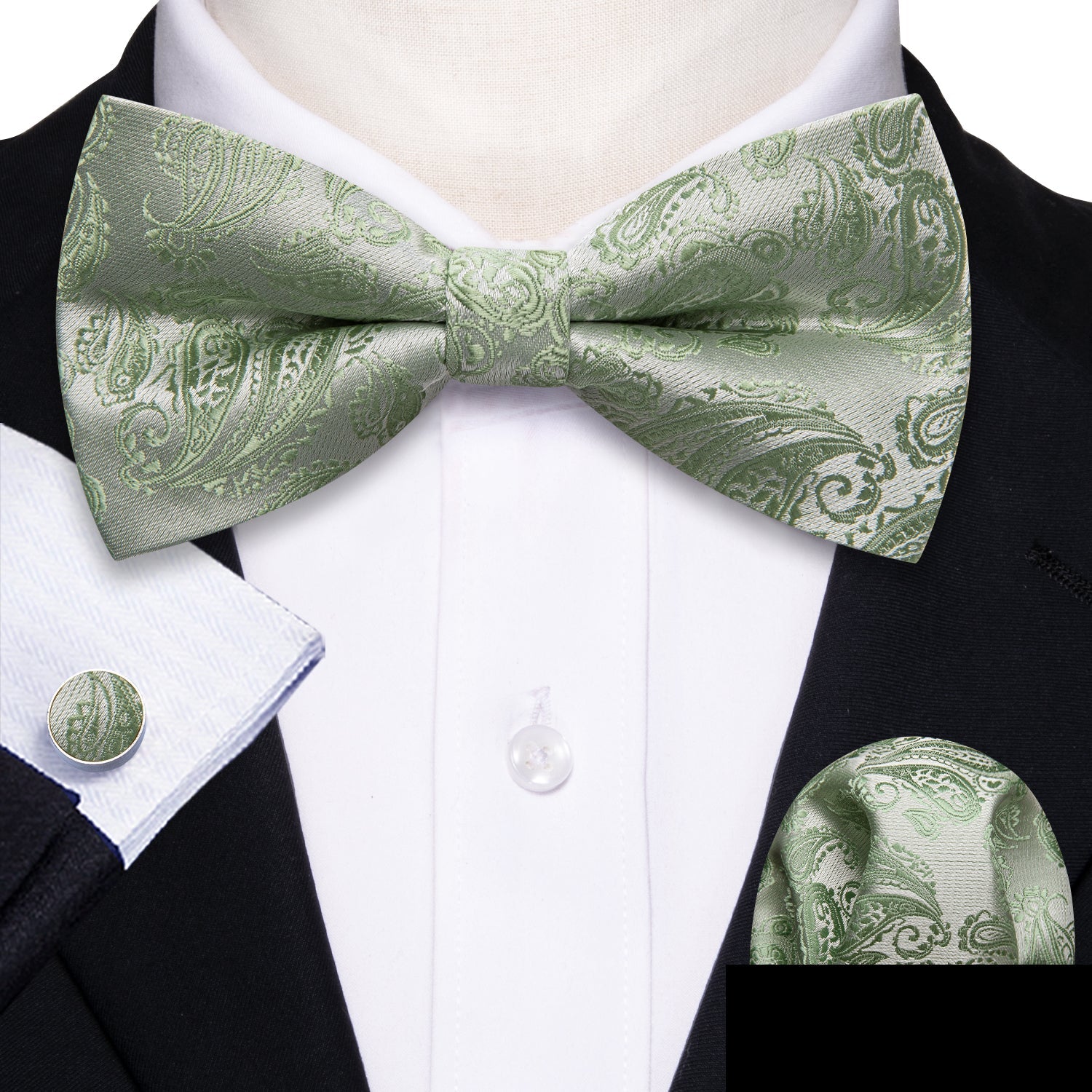 GentCrest Green Paisley Bowtie Set - Image 1