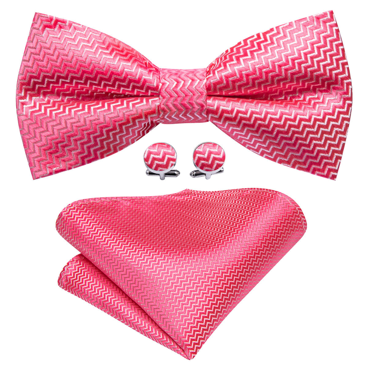 Pink Shock Curve Bow Tie Set - GentCrest
