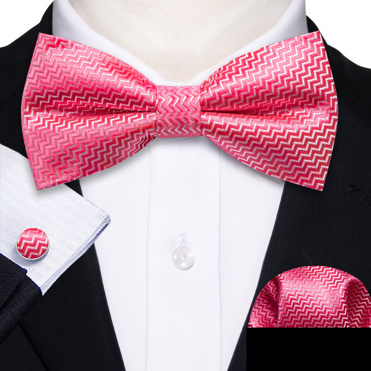 Pink Shock Curve Bow Tie Set - GentCrest - View 5
