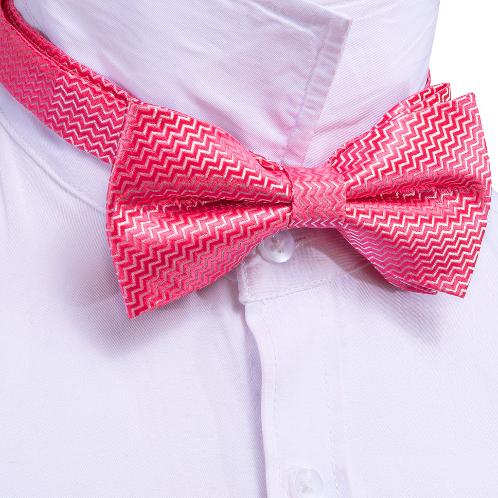 Pink Shock Curve Bow Tie Set - GentCrest - View 3