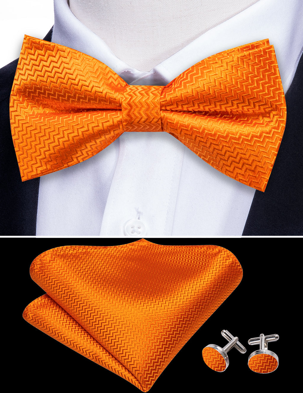 Orange Curve Bow Tie Set - GentCrest - View 3