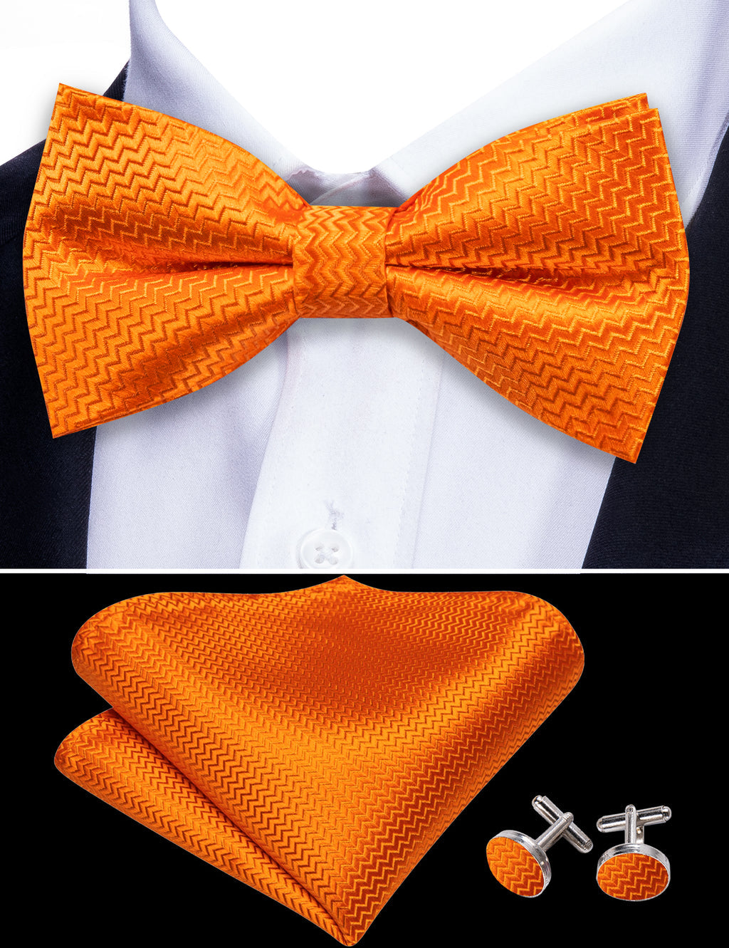 Orange Curve Bow Tie Set - GentCrest - View 6