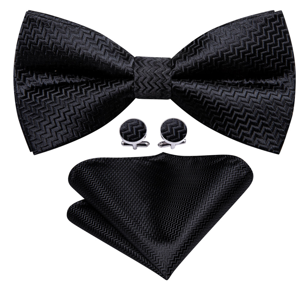 Black Curve Bow Tie Set - GentCrest - View 5