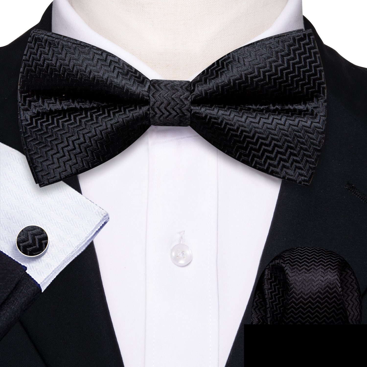 GentCrest Black Textured Bowtie Set - Image 1