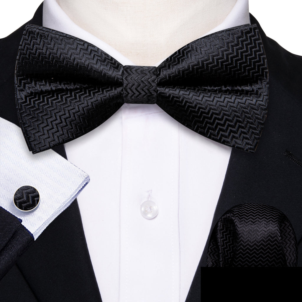 Black Curve Bow Tie Set - GentCrest - View 2