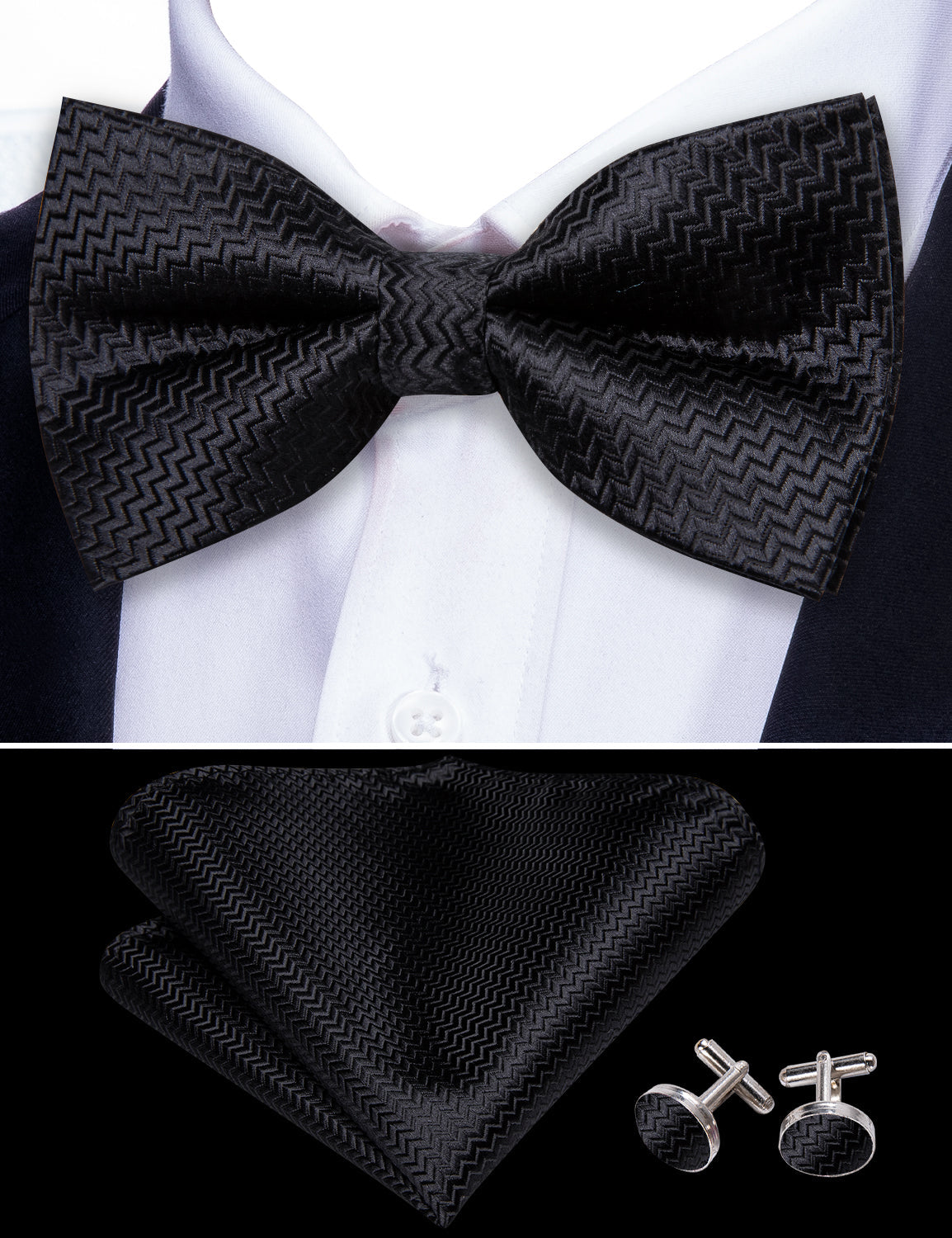 GentCrest Black Textured Bowtie Set - Image 7