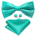 Teal Green Aqua Curve Bow Tie Set - GentCrest