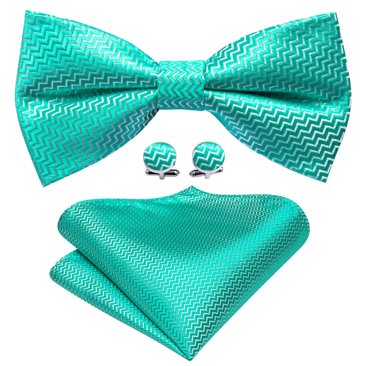 Teal Green Aqua Curve Bow Tie Set - GentCrest