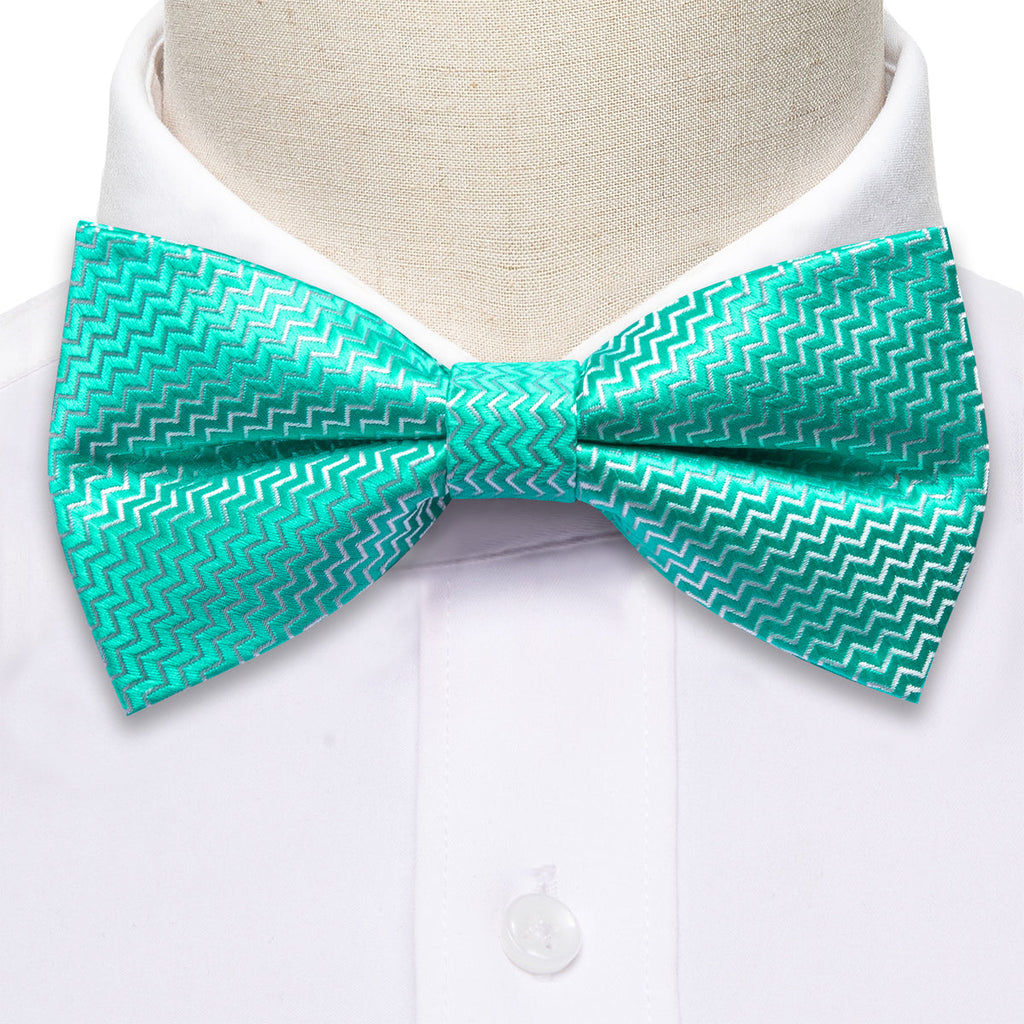 Teal Green Aqua Curve Bow Tie Set - GentCrest - View 5