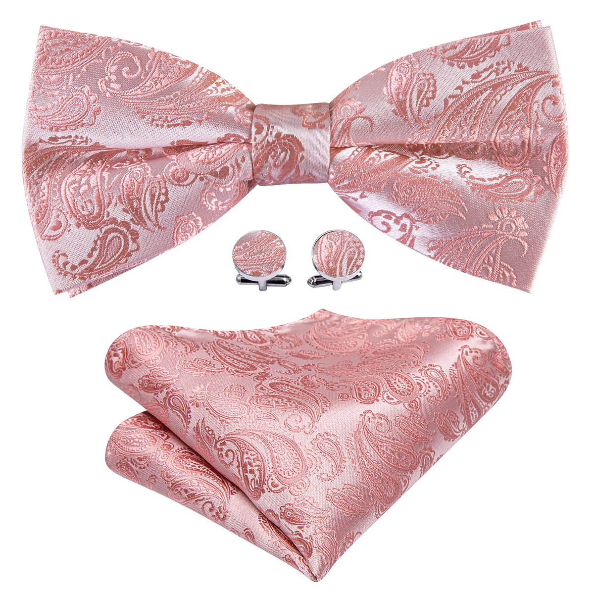 Pink Paisley Bow Tie Set - GentCrest
