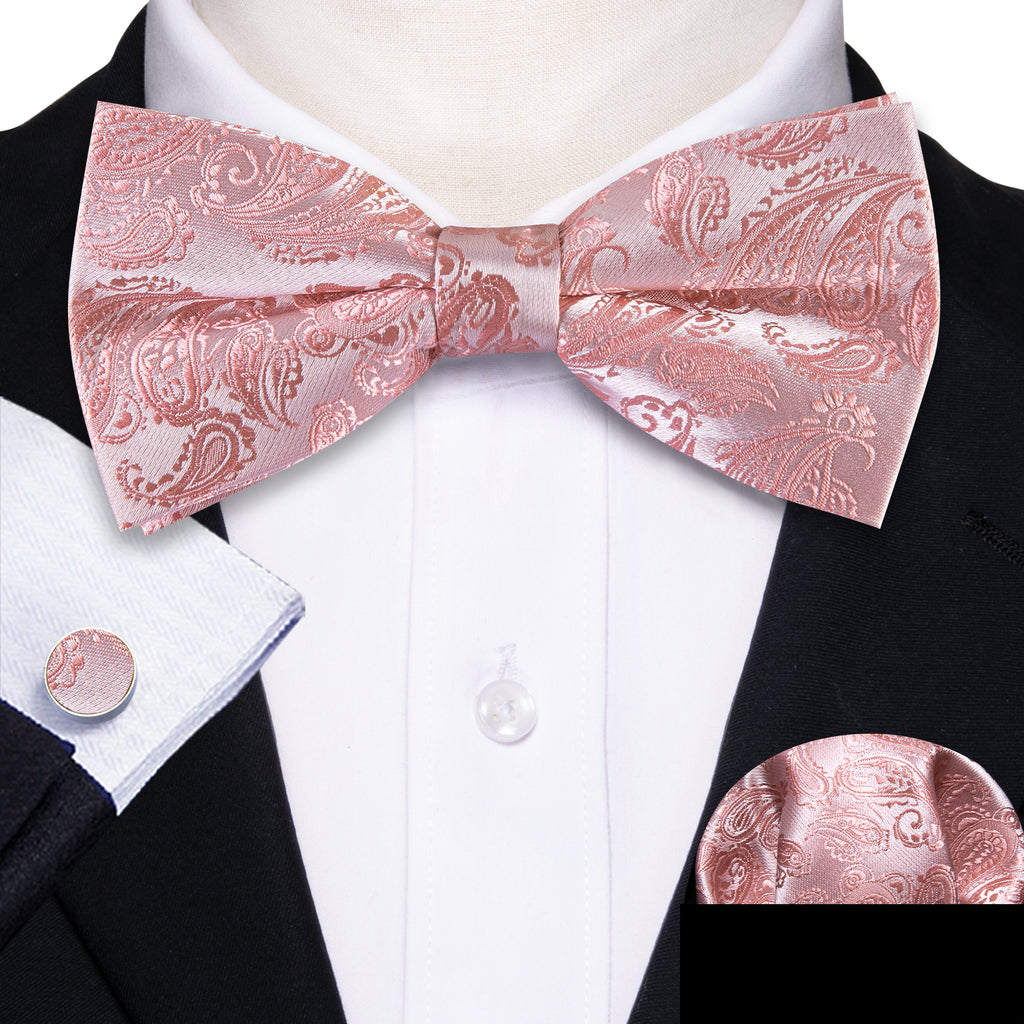 Pink Paisley Bow Tie Set - GentCrest - View 3