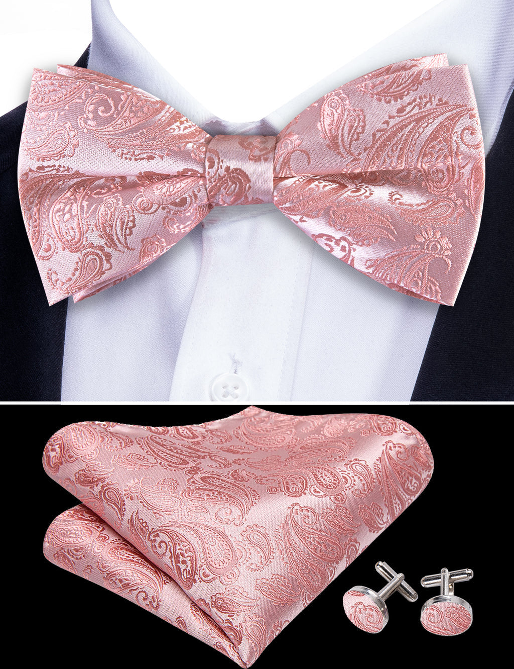 Pink Paisley Bow Tie Set - GentCrest - View 5