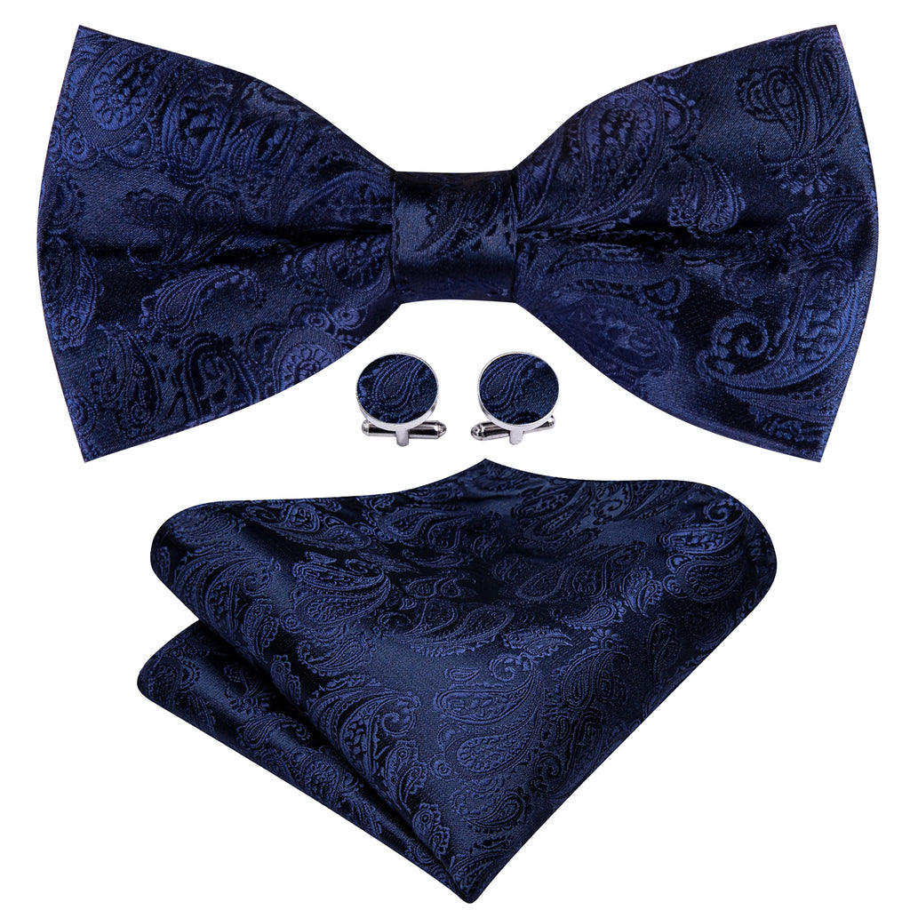 Salvia Blue Paisley Bow Tie Set - GentCrest - View 3