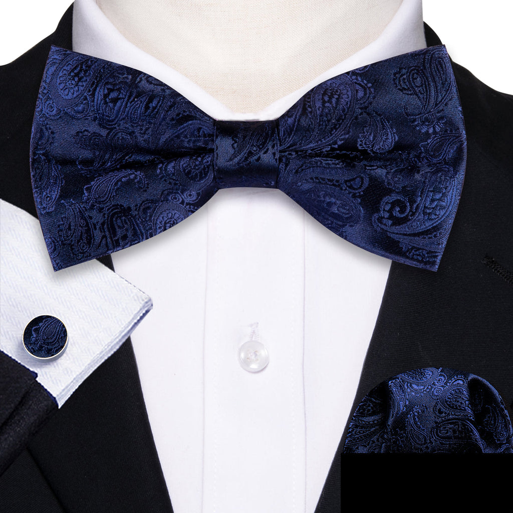 Salvia Blue Paisley Bow Tie Set - GentCrest