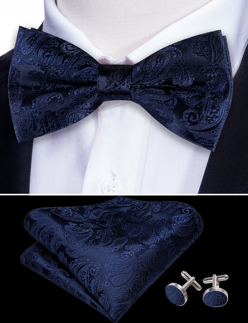 Salvia Blue Paisley Bow Tie Set - GentCrest - View 5