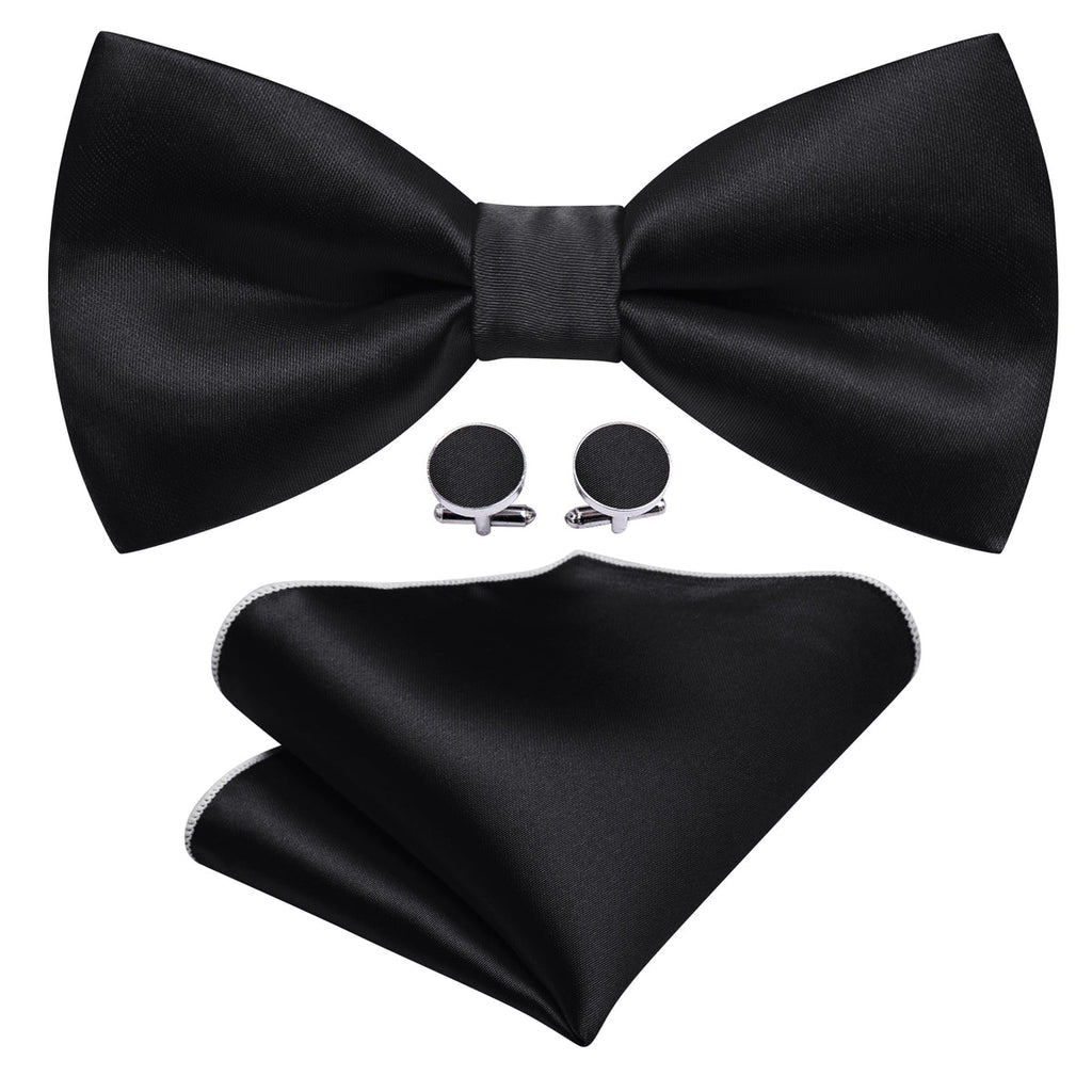 Black Solid Bow Tie Set - GentCrest