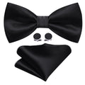 Black Solid Bow Tie Set - GentCrest