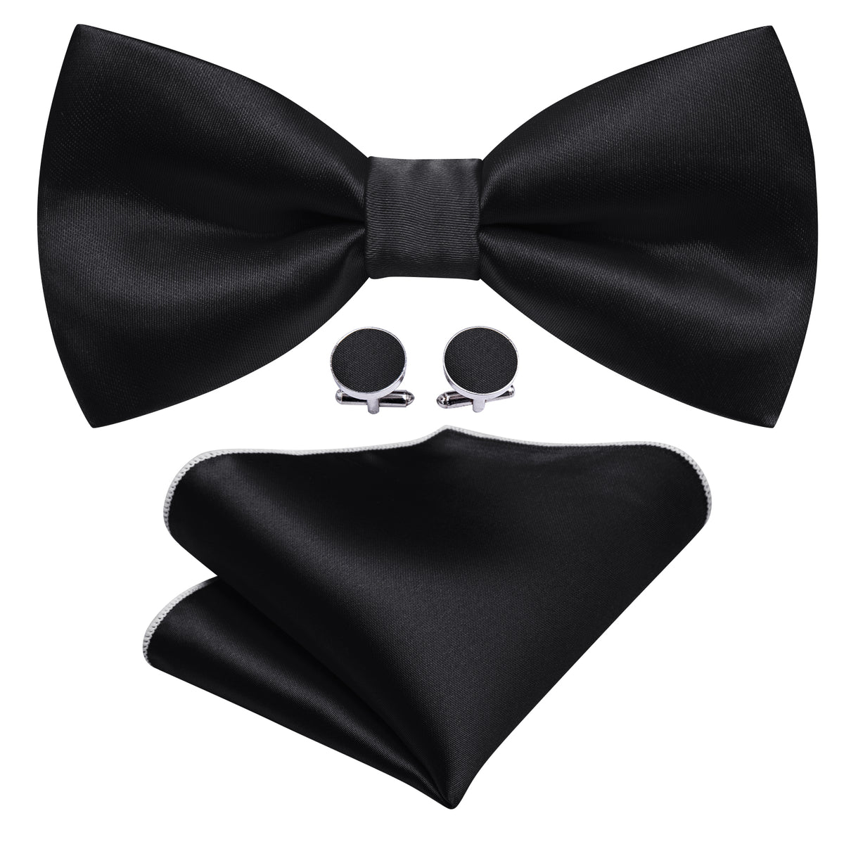 Black Solid Bow Tie Set - GentCrest