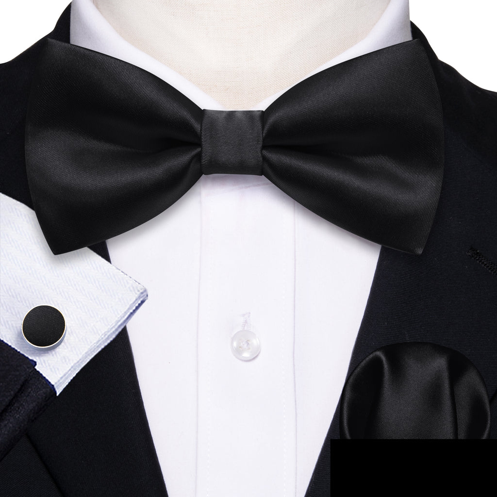 Black Solid Bow Tie Set - GentCrest - View 2