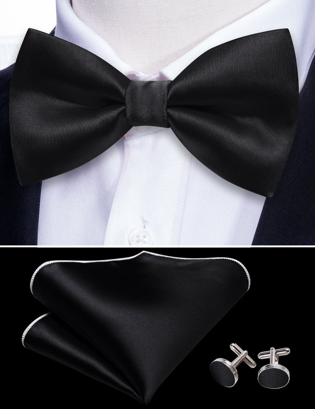 GentCrest Black Solid Bowtie Set - Image 6