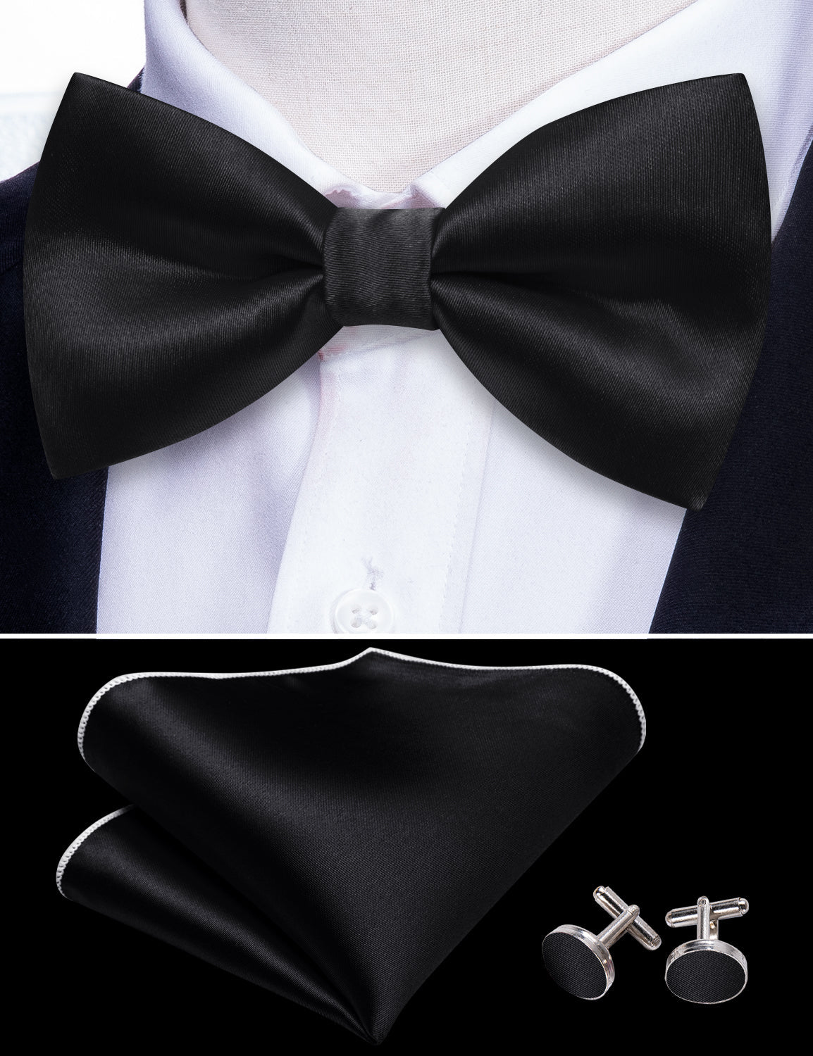 GentCrest Black Solid Bowtie Set - Image 6