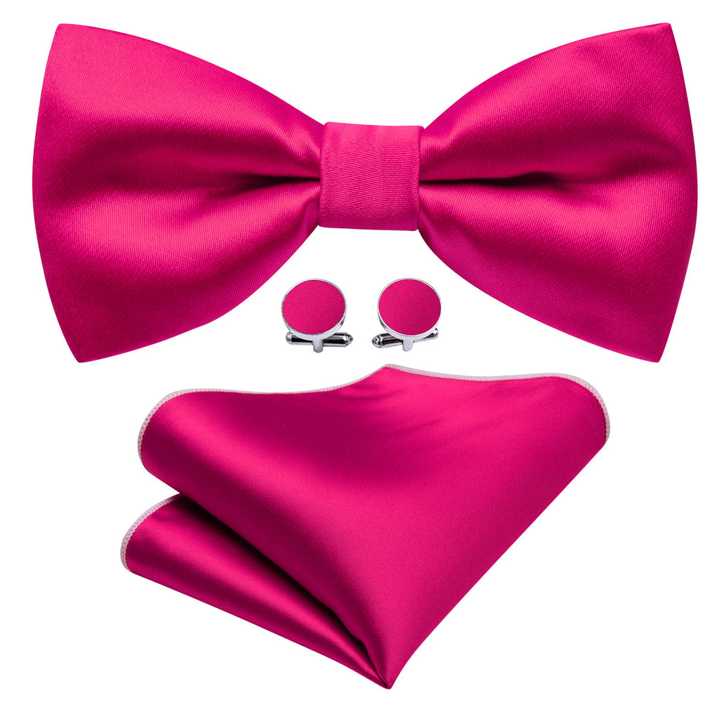 Rose Red Solid Bow Tie Set - GentCrest