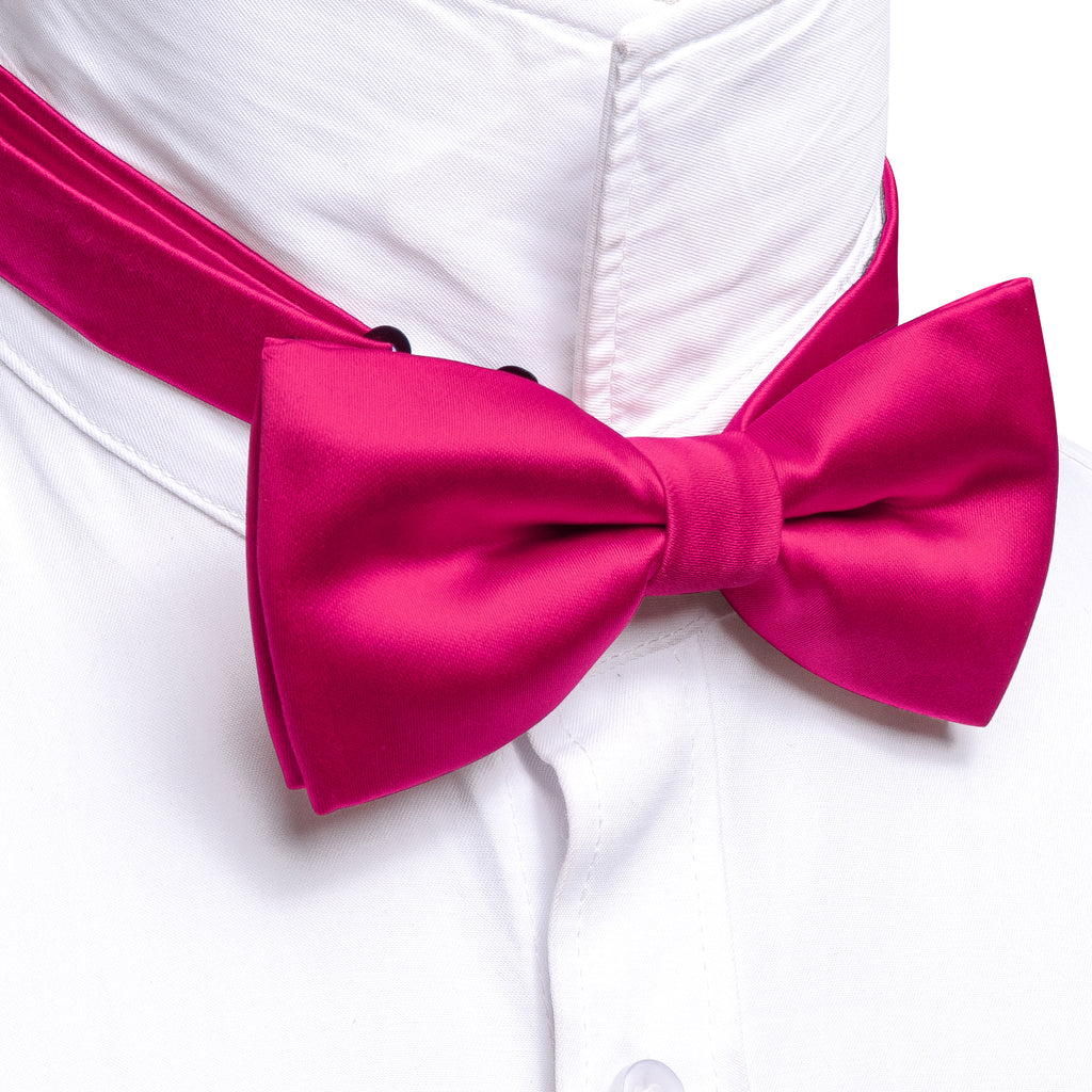 Rose Red Solid Bow Tie Set - GentCrest - View 3