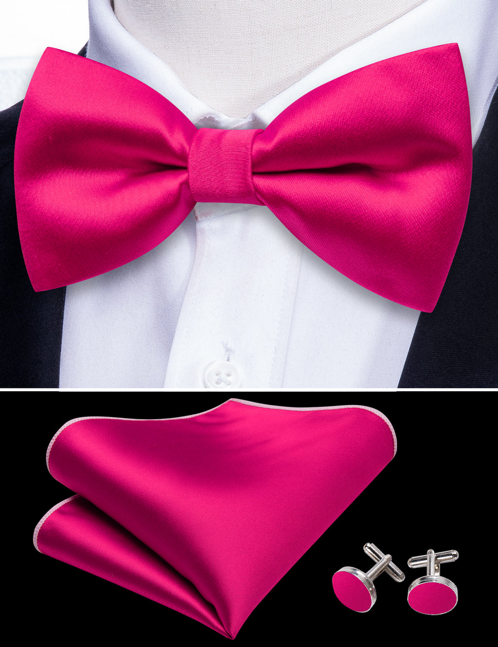 Rose Red Solid Bow Tie Set - GentCrest - View 2
