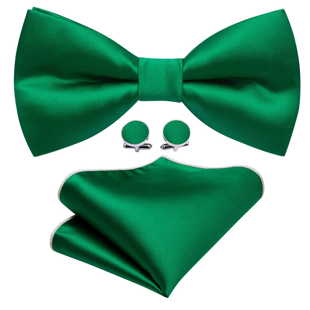 Grass Green Solid Bow Tie Set - GentCrest