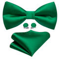 Grass Green Solid Bow Tie Set - GentCrest