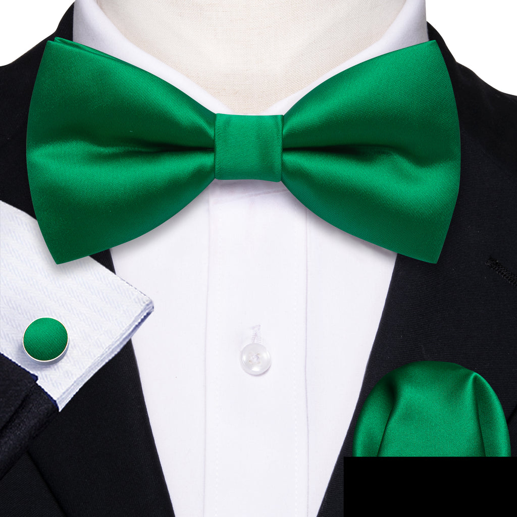 Grass Green Solid Bow Tie Set - GentCrest - View 2